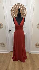 Azazie Terracotta A-Line V-Neck Chiffon Floor-Length Bridesmaid Dress